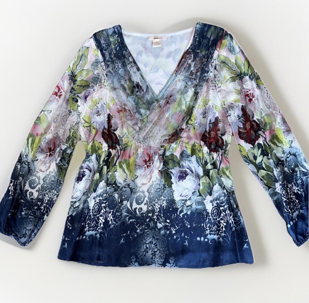 SUNDANCE Winter Garden Watercolor Floral Lined Silk Top Blouse Sz M Boho Chic